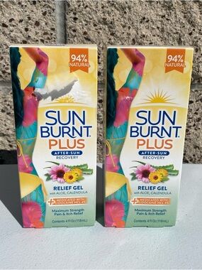Lot of 2: Sun Burnt Plus After-Sun Daily Recovery Relief Gel w/ Aloe 4 fl oz NEW